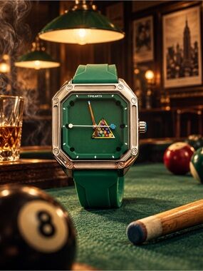 Green Dial billiards Pool-Table Inspired Square Watch Green Strap